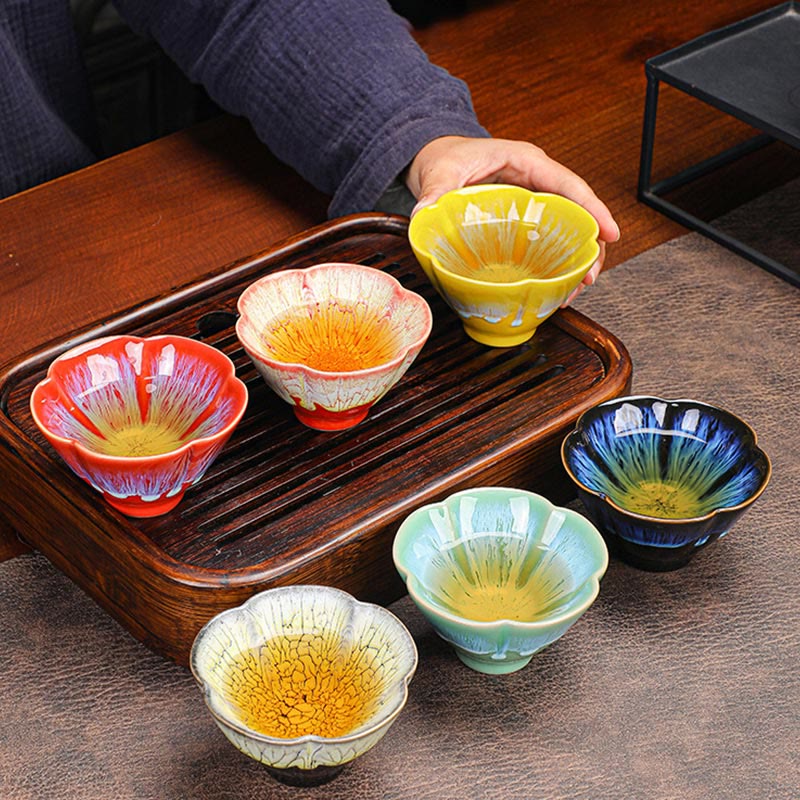 6-teiliges Jianzhan-Teetassen-Set aus Keramik mit Pflaumenblüten