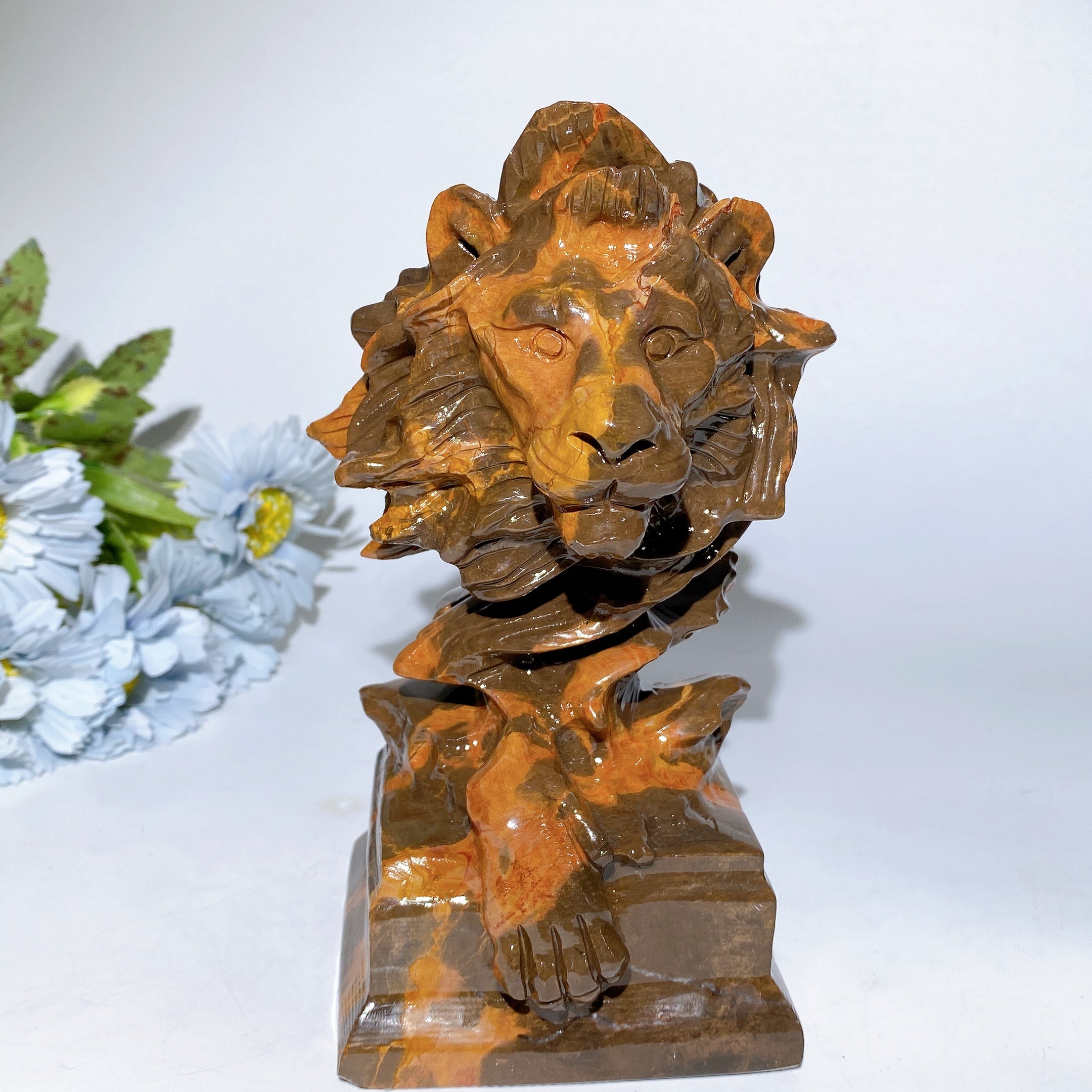 7,0 Zoll Sonnenstein &amp; Jade Löwenkopf Kristallfiguren