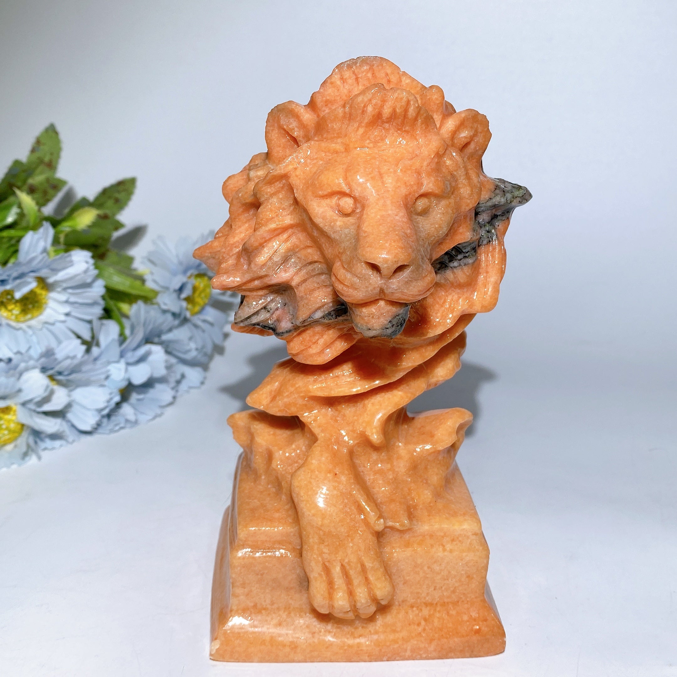 7,0 Zoll Sonnenstein &amp; Jade Löwenkopf Kristallfiguren