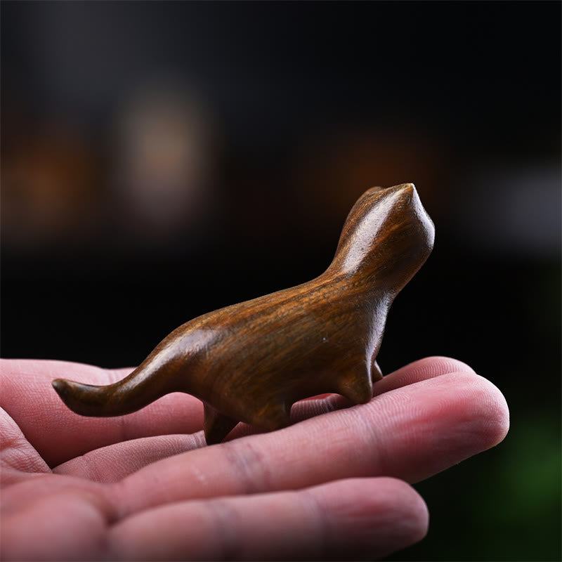 7,3 cm grüne Sandelholz-Glückskatzenfigur, positive Energiestatue