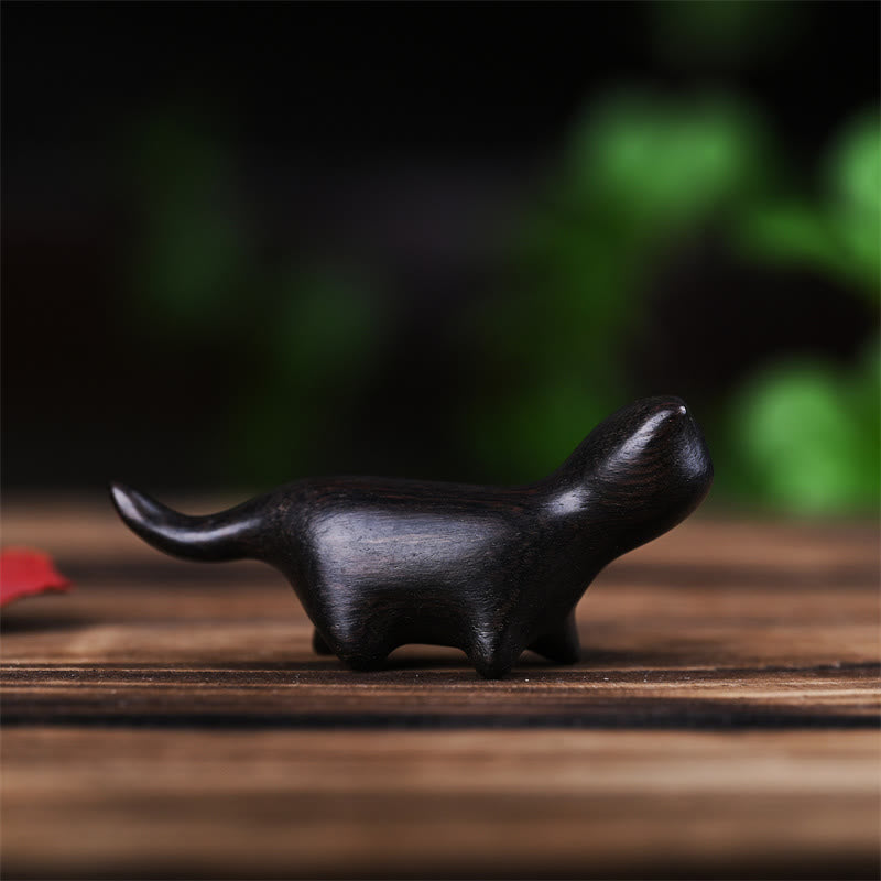 7,3 cm grüne Sandelholz-Glückskatzenfigur, positive Energiestatue