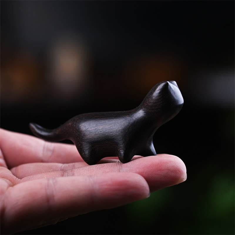 7,3 cm grüne Sandelholz-Glückskatzenfigur, positive Energiestatue