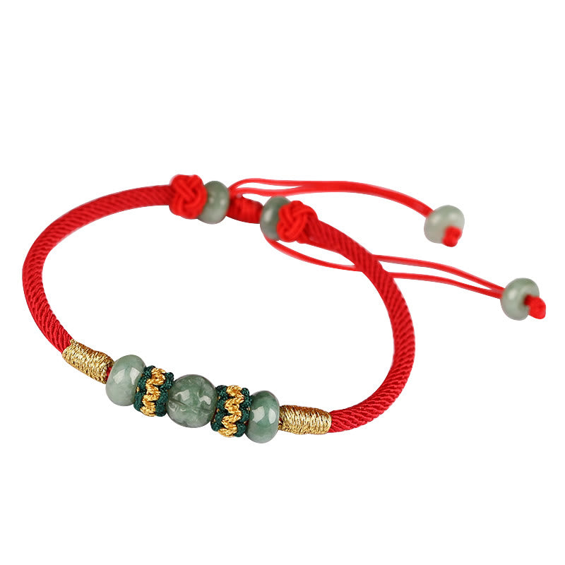 7,5 mm Jade-Abakus-Perlen-Wohlstandsarmband, rote Schnur