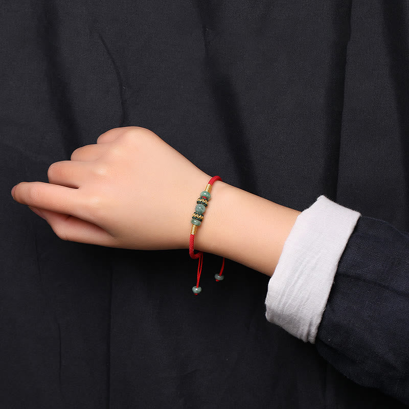 7,5 mm Jade-Abakus-Perlen-Wohlstandsarmband, rote Schnur
