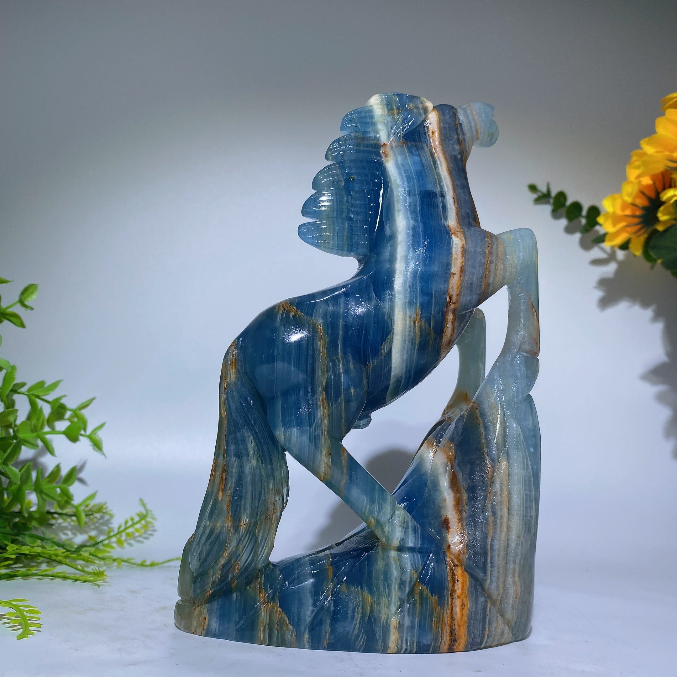 7.6inch Blue Onyx Horse Crystal Animal Carving
