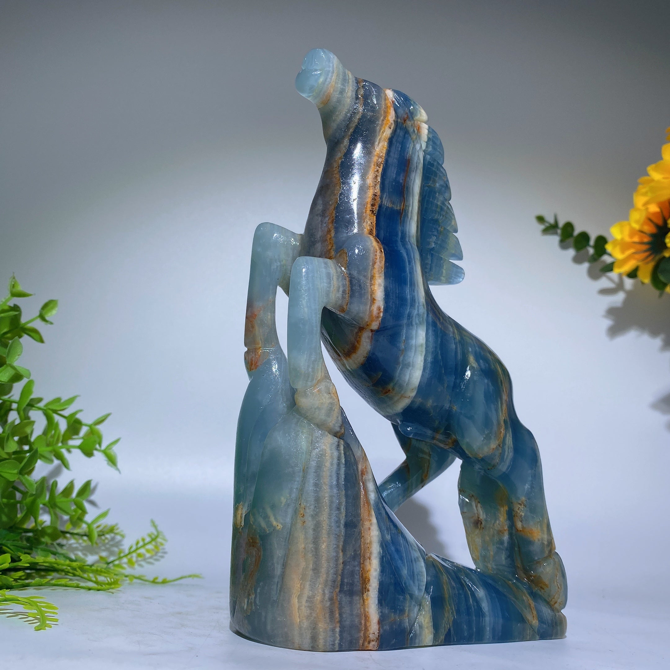 7.6inch Blue Onyx Horse Crystal Animal Carving