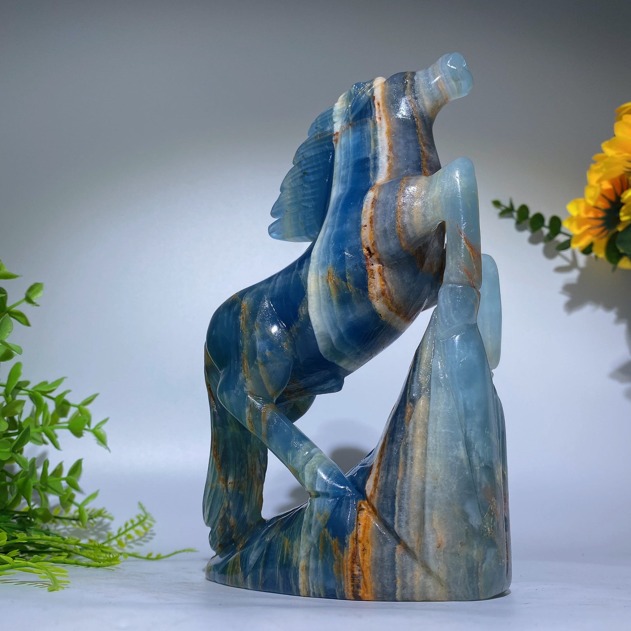 7.6inch Blue Onyx Horse Crystal Animal Carving