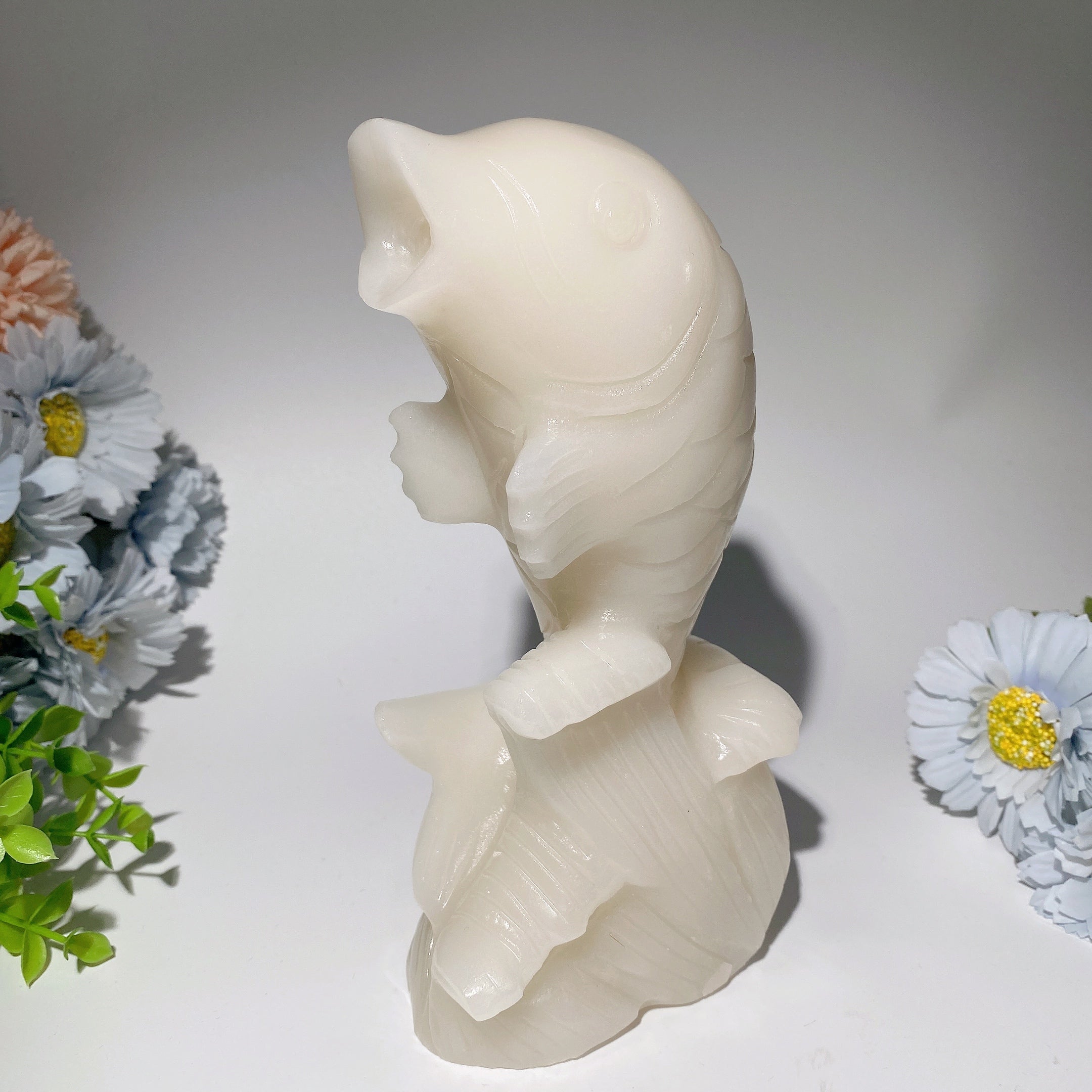 7,9 Zoll weiße Jade-Fisch-Kristallfigur zur Heilung