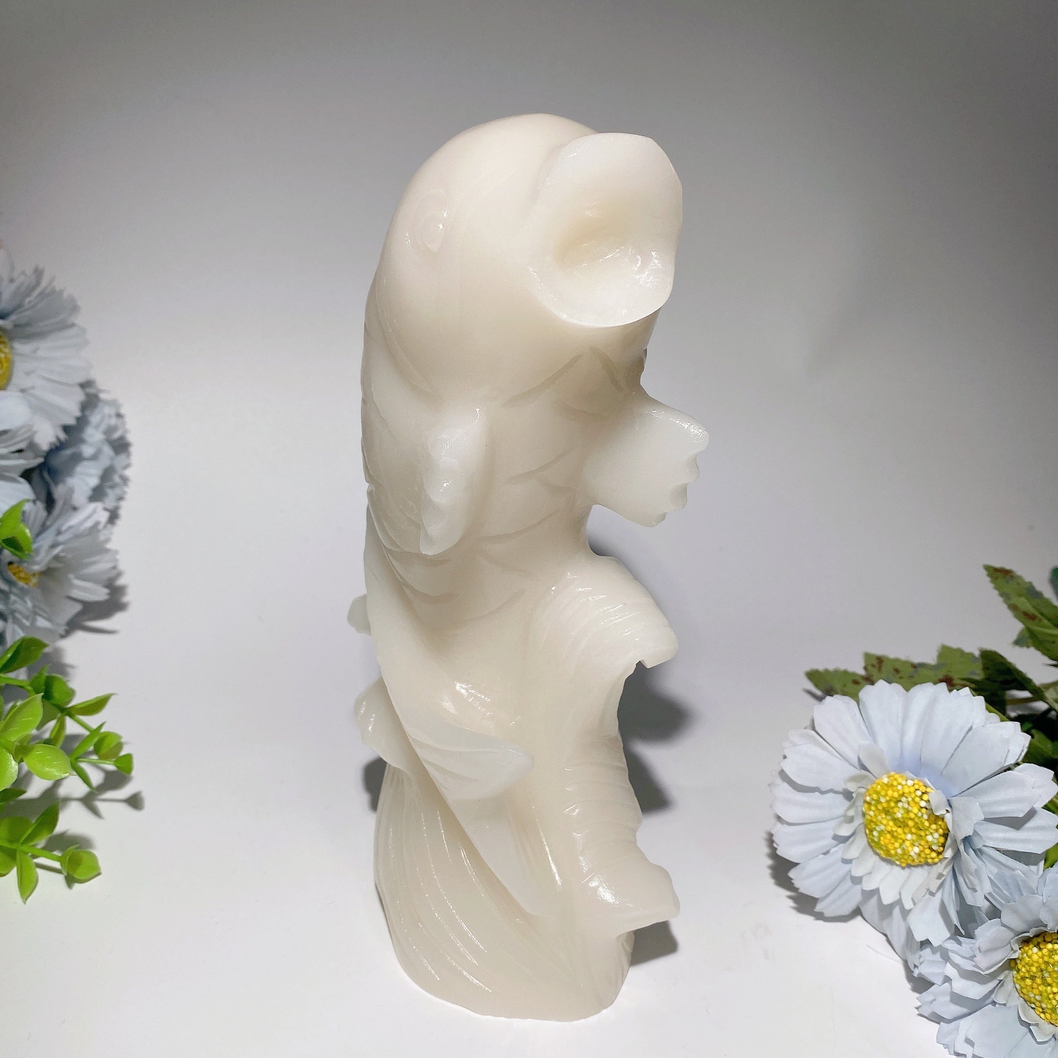 7,9 Zoll weiße Jade-Fisch-Kristallfigur zur Heilung
