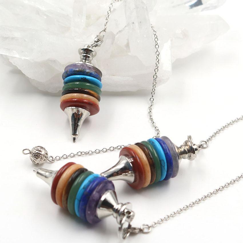 7 Chakra Kristall Cairn Stein Pendel