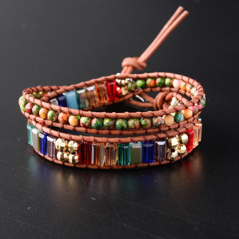 7 Chakra Kristall Leder Wickelarmband