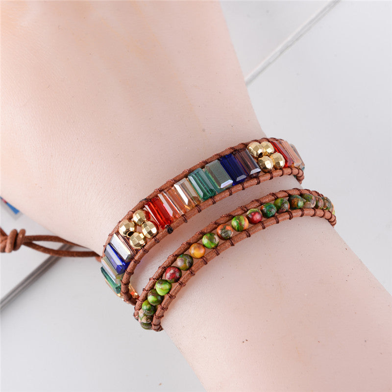 7 Chakra Kristall Leder Wickelarmband