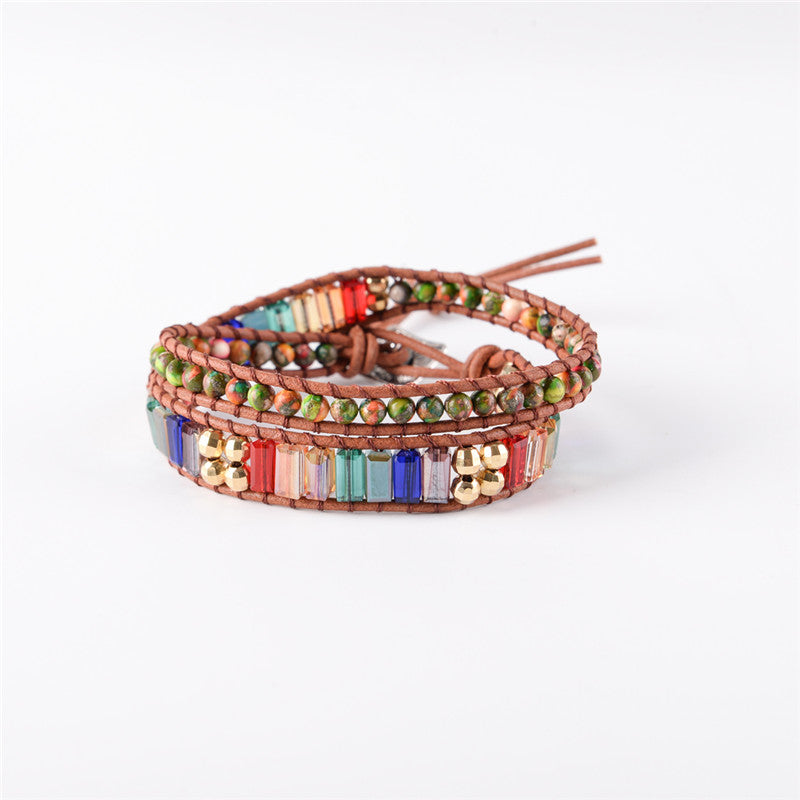 7 Chakra Kristall Leder Wickelarmband