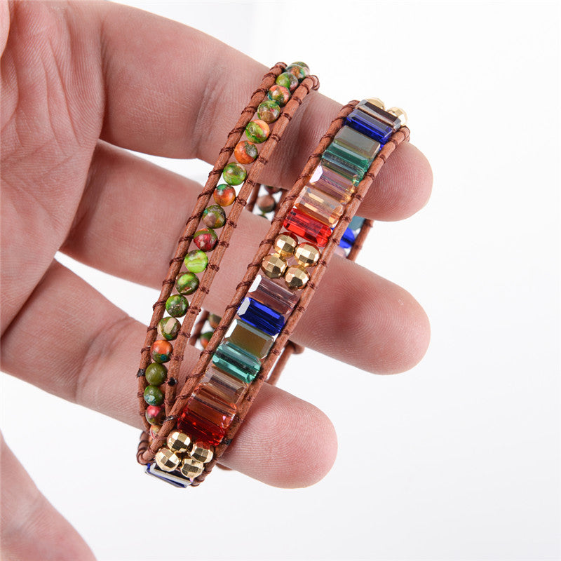 7 Chakra Kristall Leder Wickelarmband