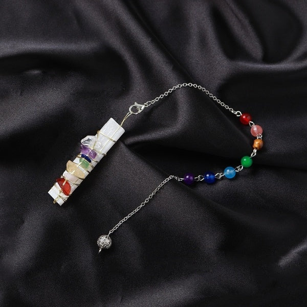 7 Chakra-Kristallpendel mit Selenit und Amethyst