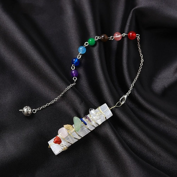 7 Chakra-Kristallpendel mit Selenit und Amethyst