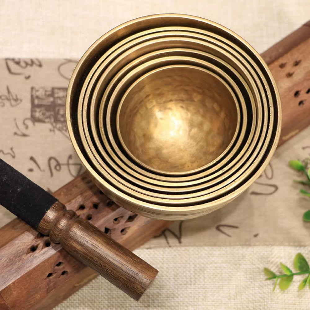 7Pcs Tibetan Singing Bowl Set Nepal Handmade Brass Sound Bowls Buddhist Tibetan Bowl Yoga Meditation Decorative Accessories