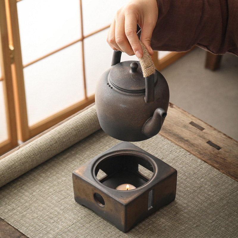 700 ml Retro-Teekanne aus brauner Keramik mit Sockel für Gongfu