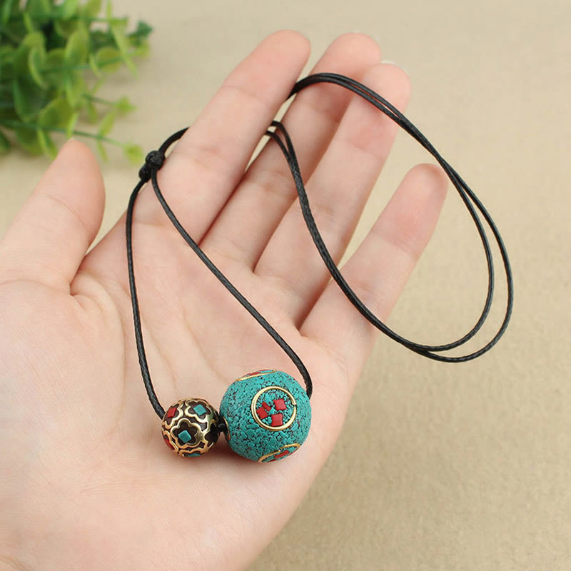 Turquoise Double Bead Protection Necklace Pendant
