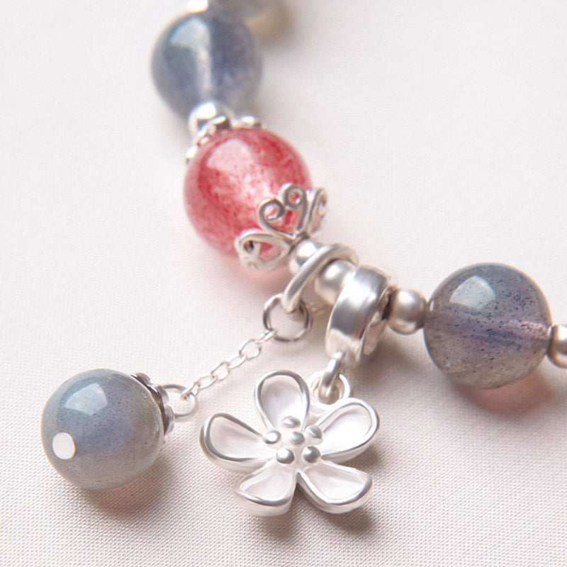 Moonstone Strawberry Quartz Healing Charm Bracelet 7.5mm