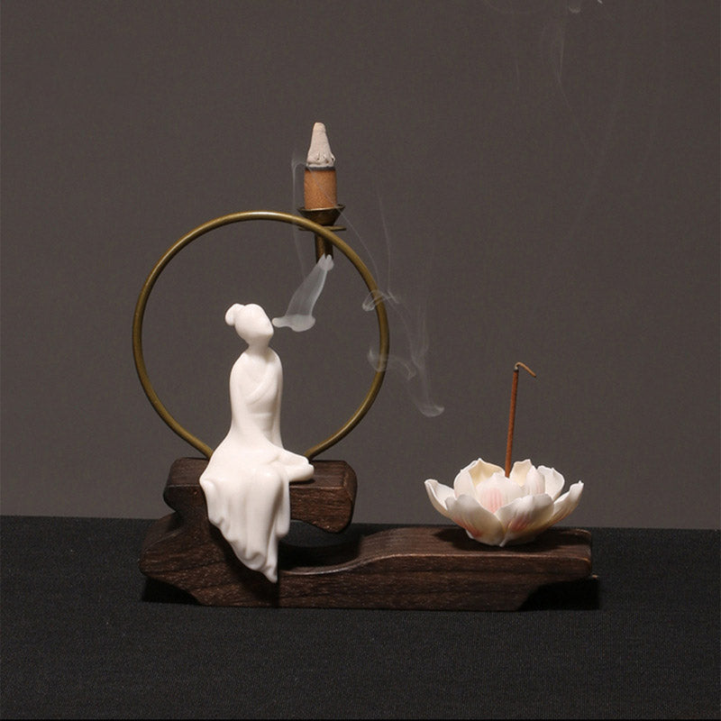 Ceramic Lotus Meditation Incense Burner for Calm & Sleep