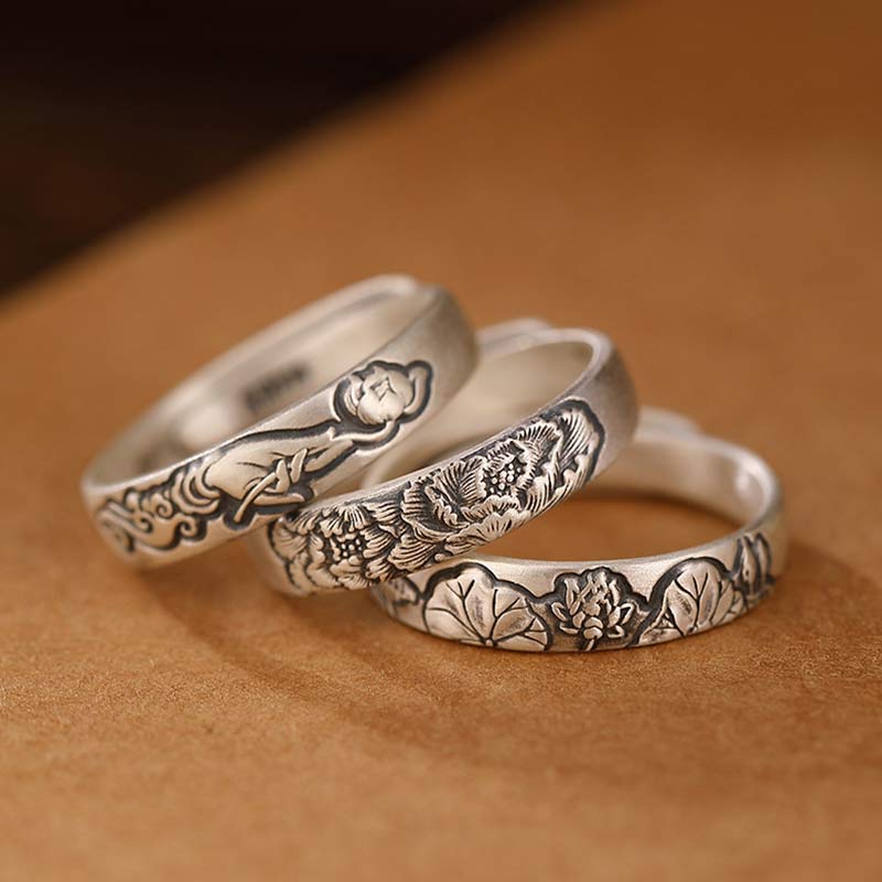Adjustable 999 Sterling Silver Lotus Flower Enlightenment Ring