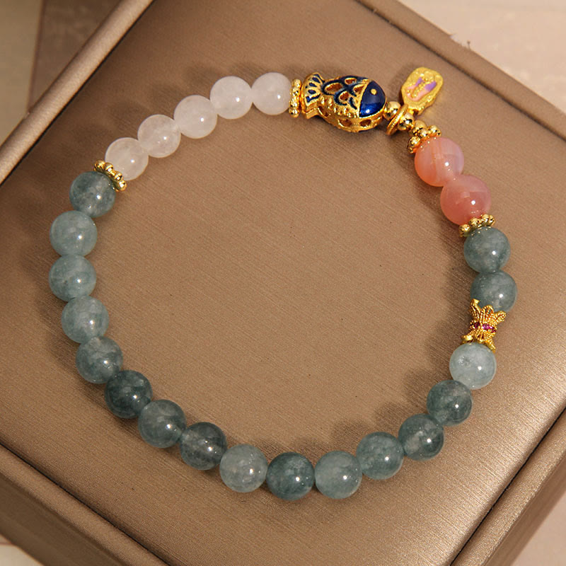 Jade & Koi Fish Charm Bracelet | Luck & Prosperity Wrist 14-16cm