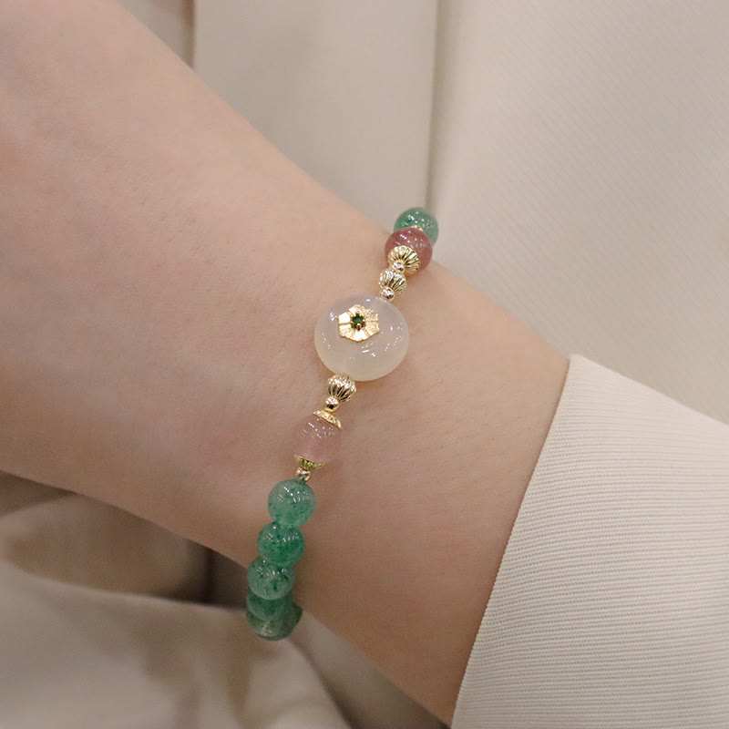 Green Strawberry Quartz Chalcedony Flower Gratitude Bracelet