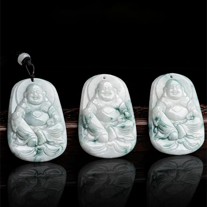 Halskette mit Anhänger „Laughing Buddha“ aus natürlicher Jade, 65 cm