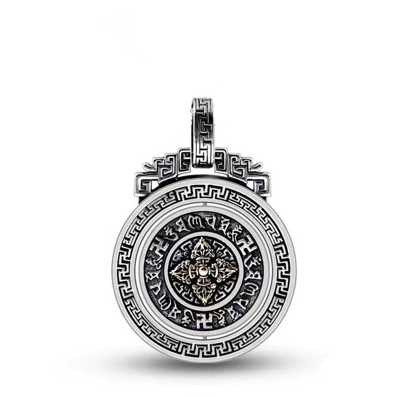 Om Mani Padme Hum Halskette | Kupfer Silber Drehbarer Anhänger