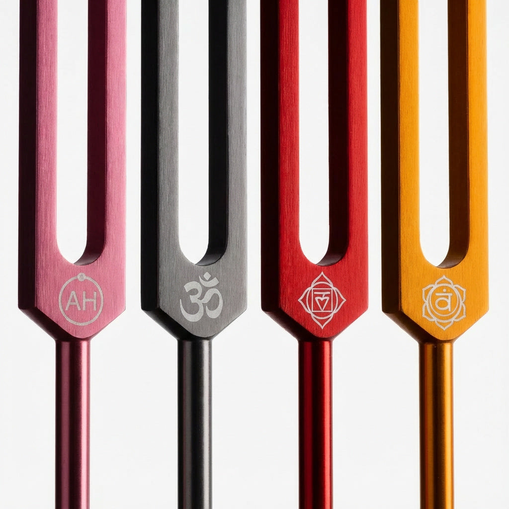 Professionell abgestimmtes Solfeggio-Gabel-9er-Set - Chakra-Engramme 