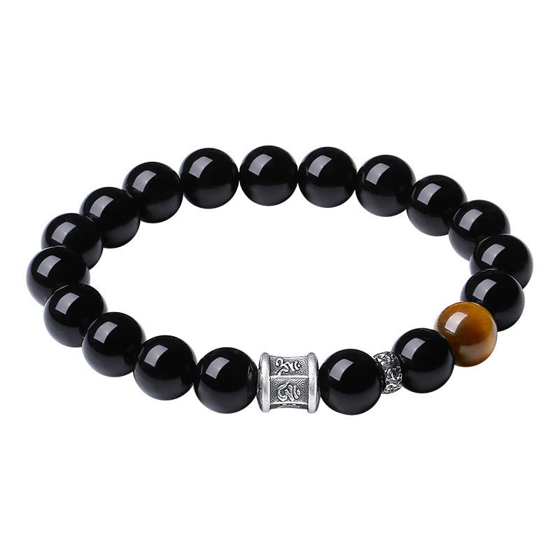 Unisex-Armband „Om Mani Padme Hum“ aus schwarzem Obsidian, 10 mm