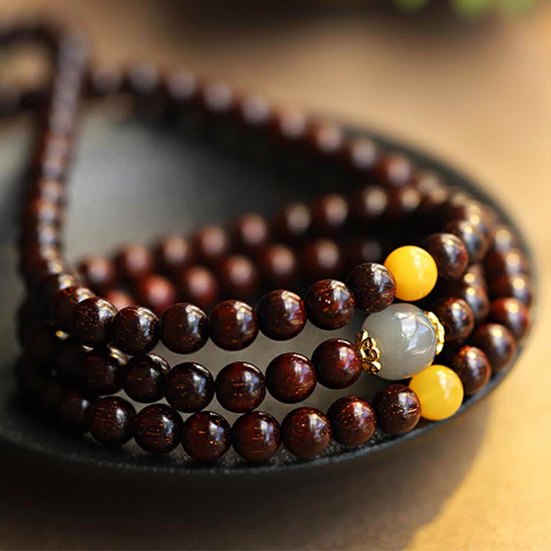 6mm Jade Bracelet with Sandalwood and Gold Star Charm for Protection