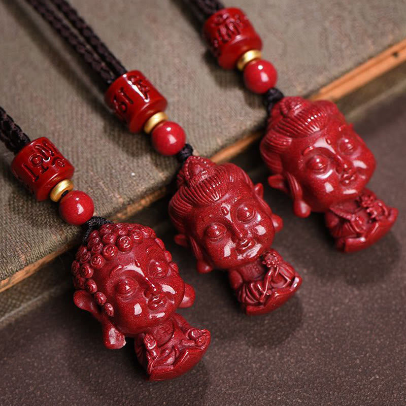 Natural Cinnabar Chinese Zodiac Necklace with Natal Buddha Protection