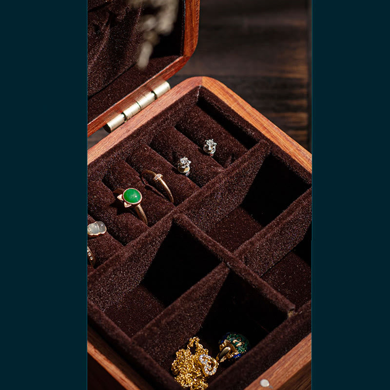 Schmuckschatulle aus Rosenholz mit antikem Blumenblatt-Design – handgefertigte Aufbewahrung