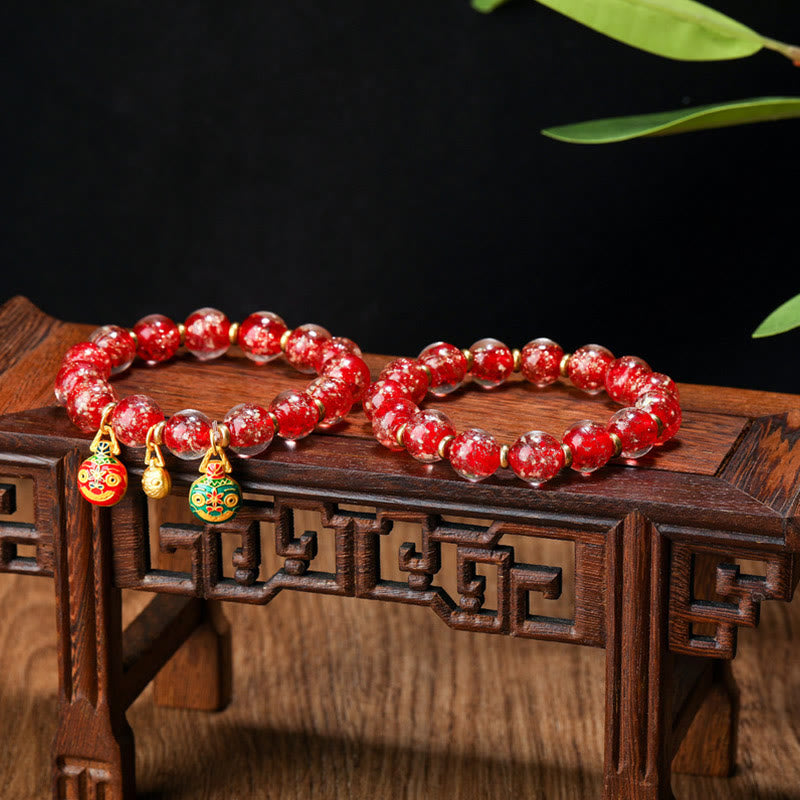 Gold Swallowing Beast Luminous Liuli Glass 12mm Bracelet