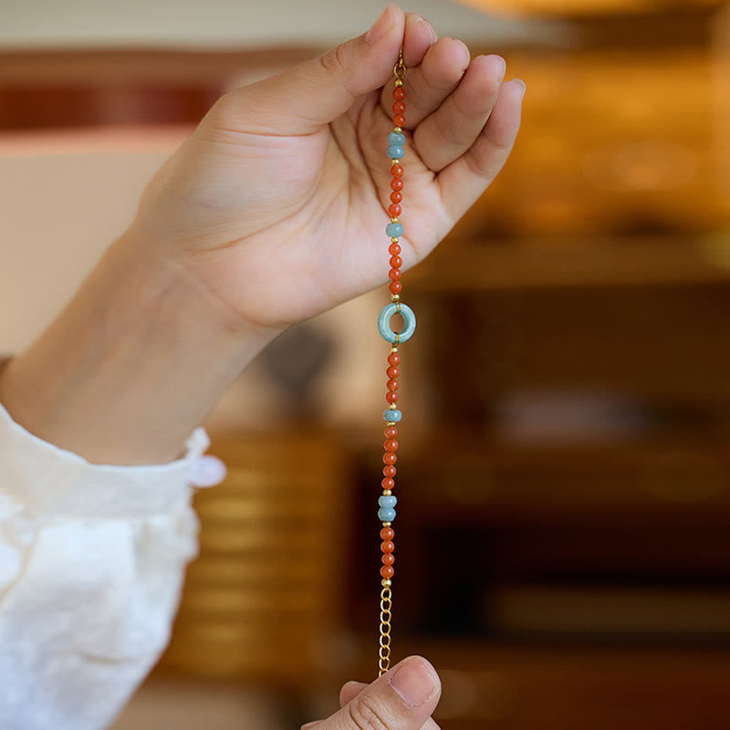 Natural Red Agate & Jade Bracelet with Peace Buckle for Confidence