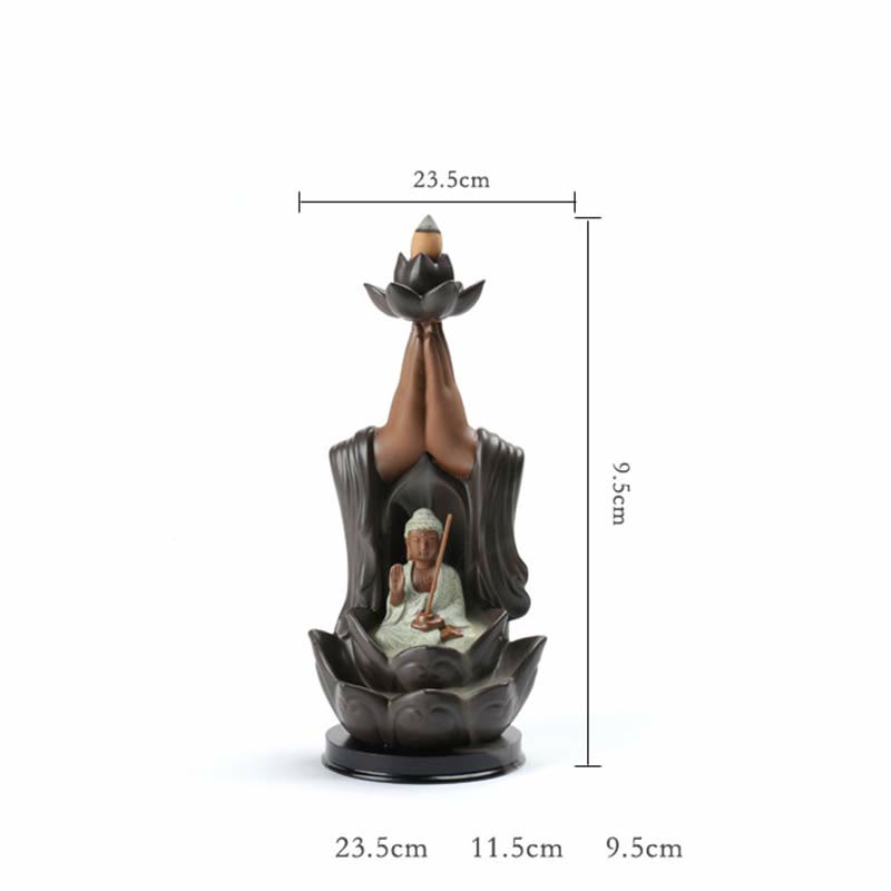 Ceramic Lotus Blessing Backflow Incense Burner with Buddha Deities