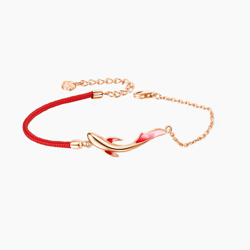 Lucky Koi Fish Sterling Silver Red String Bracelet 16+3cm