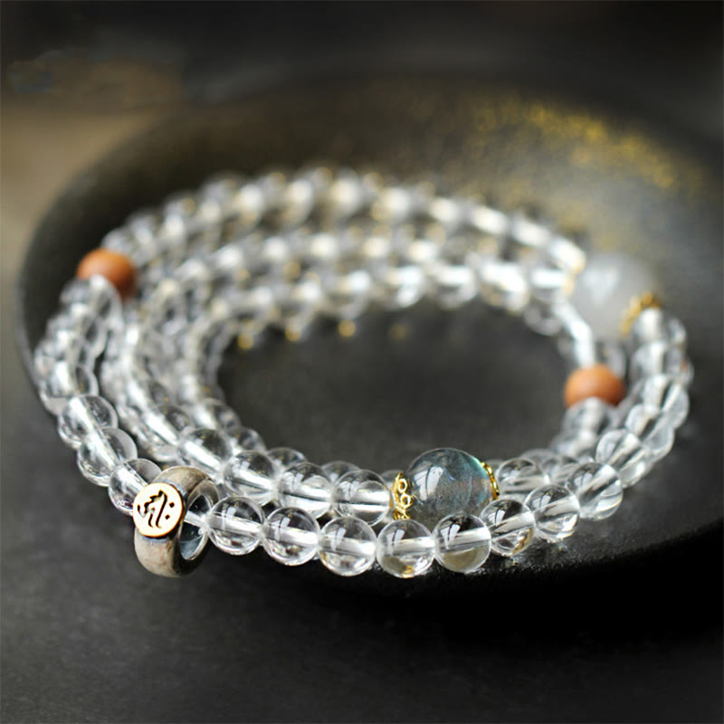 Chinese Zodiac Triple Wrap Bracelet in 925 Sterling Silver & White Crystal