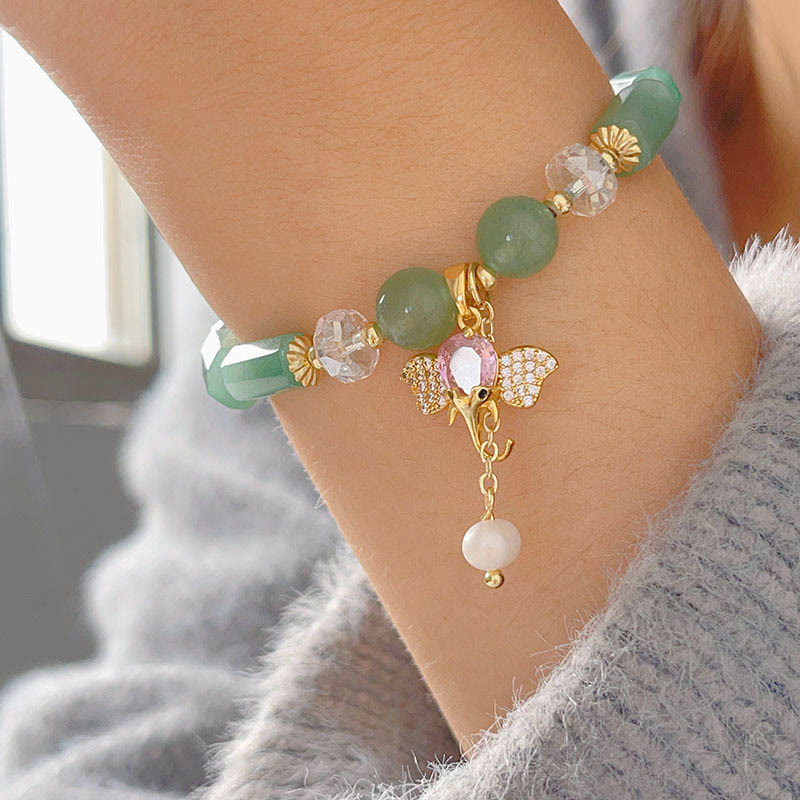 Amethyst Green Aventurine Elephant Charm Bracelet