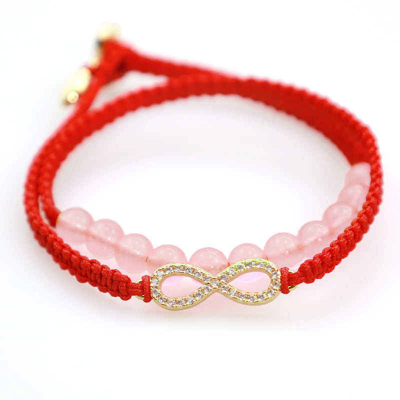 Lotus Pink Crystal Red String Bracelet 38cm Unisex