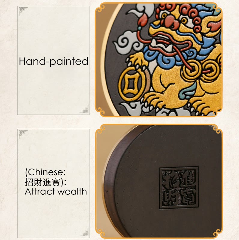 Pixiu Copper Coin Ebony Wood Luck Key Chain