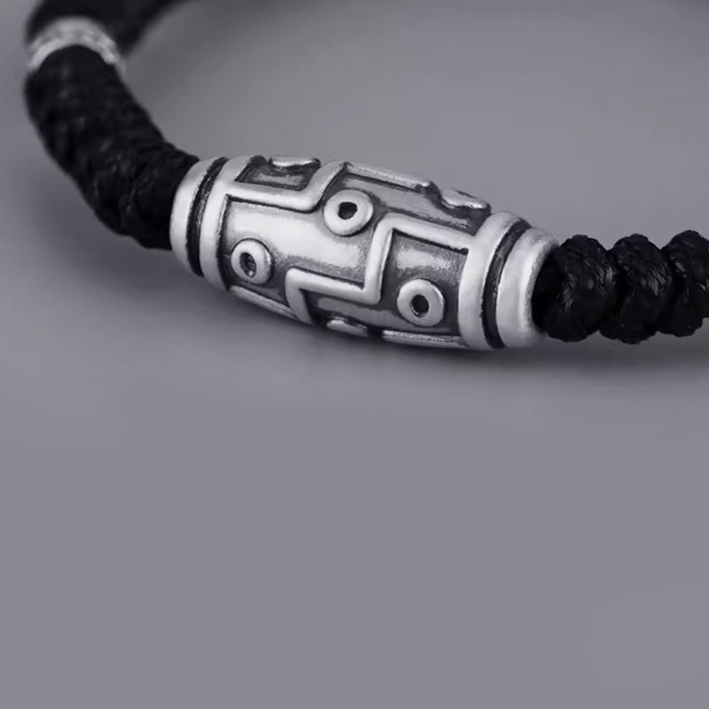 999 Sterling Silver Nine-Eye Dzi Bead Spiritual Protection Bracelet