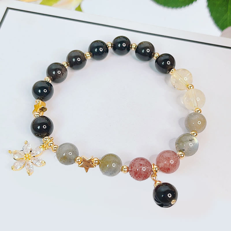 Silver Sheen Obsidian Protection Bracelet with Love Heart Charm