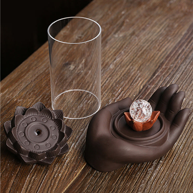 Lila Ton Buddha Hand Lotus Erleuchtung LED Licht Weihrauch Brenner