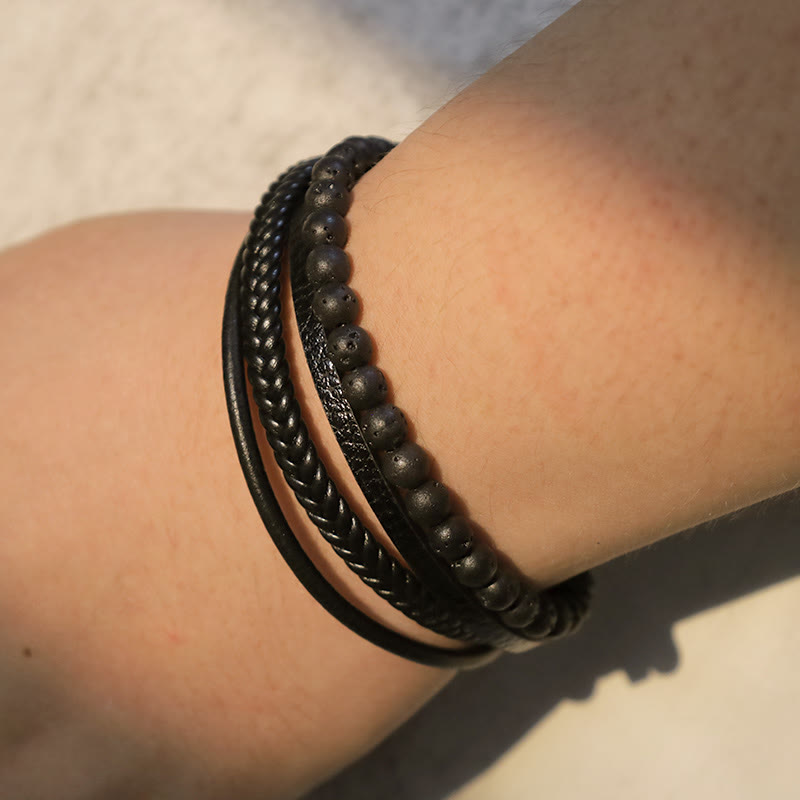 6mm Lava Rock Black Onyx Spiritual Bracelet for Protection