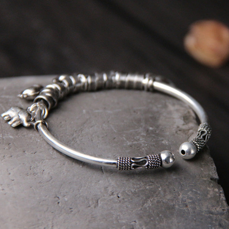 925 Sterling Silver Elephant Strength Bracelet | Wisdom Symbol