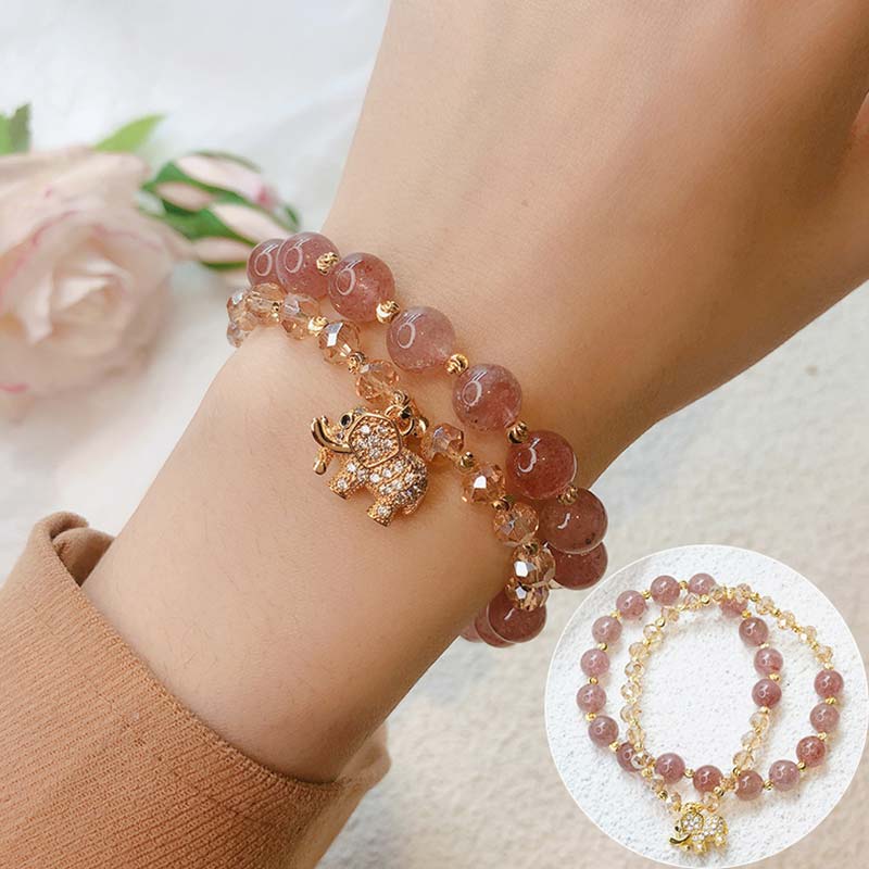 Rose Quartz Elephant Healing Energy Charm Bracelet