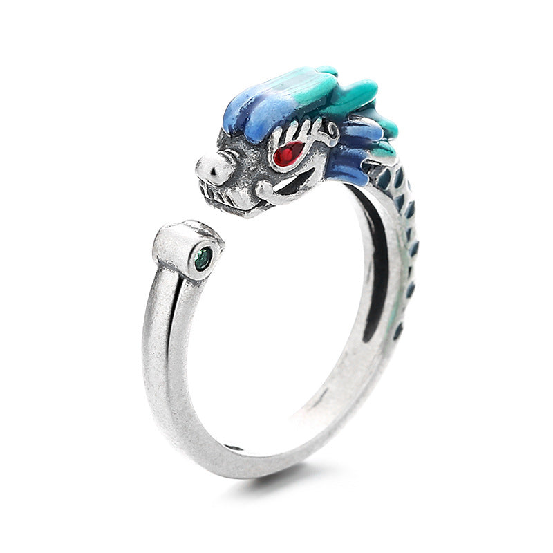 925 Sterling Silver Dragon Ring for Luck & Protection Adjustable